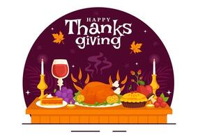 Thanksgiving Holiday Illustration with Turkey, Pie, Corn, and Leaves in Flat Style Cartoon Background vector