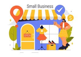 Illustration of Successful Small Businesses Featuring E-commerce Stores and Local Food Trucks in Flat Style vector