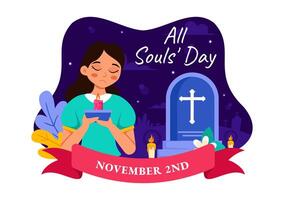 Commemorating the Souls of Departed Christians on All Souls' Day with Candles in a Flat Cartoon Background vector