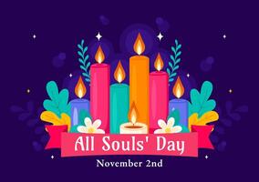 Flat Style Illustration for All Souls' Day with Candles and Prayers for Deceased Christian Believers vector