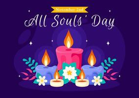 All Souls' Day Commemoration Illustration with Candles and Christian Faith Elements in a Flat Cartoon Background vector