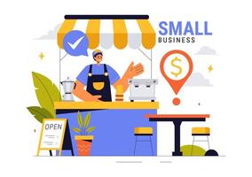 Illustration of Small Business Growth with Online Stores and Local Ventures in a Flat Style Background vector