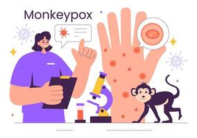 Flat Style Illustration of Monkeypox Virus Outbreak and Human Symptoms vector