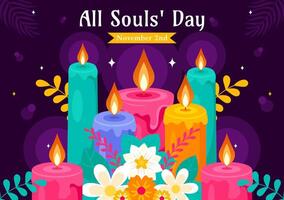 Illustration for All Souls' Day with a Tribute to Deceased Believers and Candlelight in a Flat Cartoon Background vector
