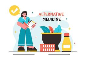 Illustration of Herbal Cures and Energy Therapies with Ginseng and Essential Oils vector