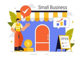 Small Business Design Featuring Independent Food Trucks and E-commerce Shops in a Flat Style Background vector