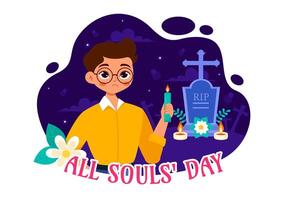 Illustration of All Souls' Day for Honoring Deceased Believers with Candle Symbols in a Cartoon Background vector