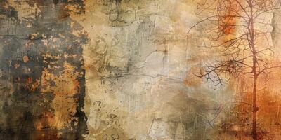 A painting of a tree with a brown background photo