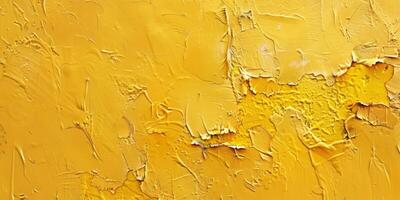Rough textured yellow wall with peeling paint. Grunge texture background for design projects. photo