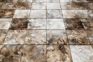 Geometric tile floor with brown and gray pattern. Stylish flooring design background. photo