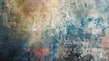 A painting of a wall with a blue sky and a few splatters of paint photo