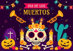 Dia de Los Muertos Skeleton with Mexican Attire and Sombrero Playing Music vector