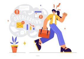 Multitasking Employee Illustration with Overloaded Tasks and Stacks of Documents in Flat Style vector