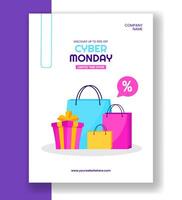 Cyber Monday Vertical Poster Template with Cartoon Elements vector