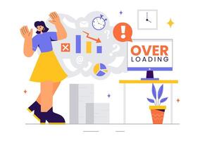 Busy Office Worker Overloaded with Paperwork and Digital Tasks in a Flat Style Illustration vector