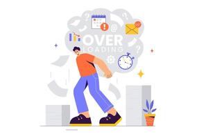 Busy Worker Managing Multitasking in the Office Illustration in Flat Cartoon Style vector