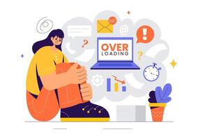 Illustration of a Multitasking Employee Handling a Heavy Workload in a Flat Style vector