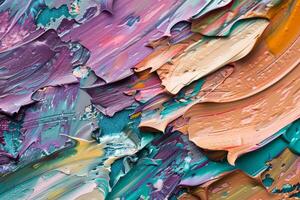 Abstract painting with blue, pink, and yellow splatters. Modern art background concept. photo