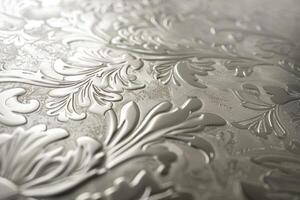 White floral tablecloth with a branch of white flowers. Elegant table setting concept. photo