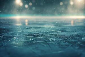 Frozen lake against a blue and white sky. Winter nature background for design projects. photo