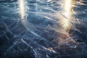 A frozen lake with a blue and white background photo