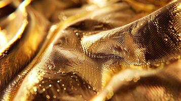 Gold fabric with a shiny texture. Material background for design projects. photo