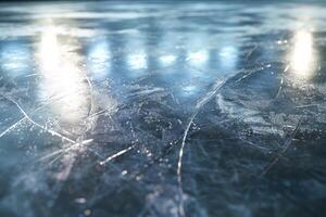 Frozen lake with a blue and white background. Winter landscape nature concept. photo