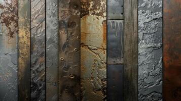 Metal surfaces with brown, black, and various textures. Abstract metallic background. photo
