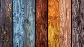 Wooden boards with various colors and patterns. Geometric design. photo