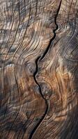 Wooden surface with holes and splinters. Distressed wood background. photo