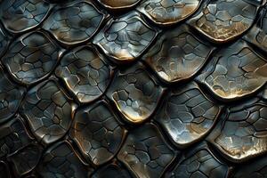 Snake skin with brown and green pattern. Natural texture background for design projects. photo