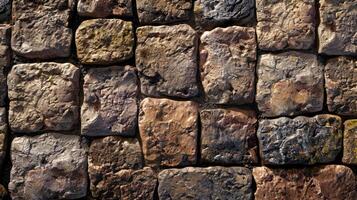 Rough textured wall made of large rocks. Natural stone background concept. photo
