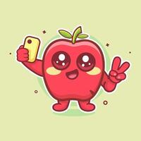 smiling apple fruit character mascot taking a selfie with a smartphone isolated cartoon vector