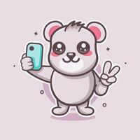 funny polar bear animal character mascot taking a selfie with a smartphone isolated cartoon vector