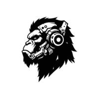 Tech Gorilla Head Silhouette with Cybernetic Features in Illustration vector