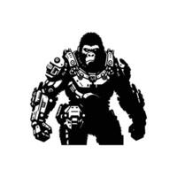 Futuristic Gorilla in Robotic Armor Silhouette Perfect for Tech Illustrations vector