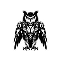 Cyberpunk Owl Robot Design in Black and White Ideal for Merchandise and Digital Art Projects vector