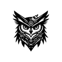 Robotic Owl Head in Cyberpunk Style Suitable for Posters, Branding, and Sci-Fi Projects vector