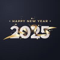 Happy New Year 2025 celebration with elegant design with gold realistic and waving gold ribbon vector
