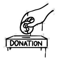 Spray Painted Graffiti donation symbol Sprayed isolated with a white background. graffiti donation icon with over spray in black over white. vector
