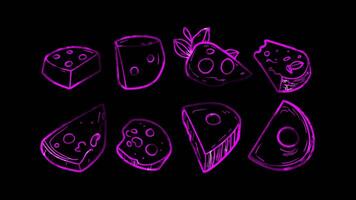 Neon frame effect, Cheese Wedge - Icon for dairy products or cheese platters on black background video