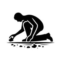 A man is kneeling down and digging in the ground vector