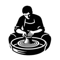 A man is making a pot on a potter's wheel vector