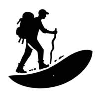 A silhouette of a man with a backpack and a surfboard vector