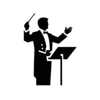 A conductor with a baton is standing in front of a podium vector