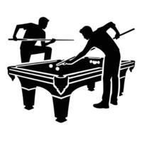 Two men playing pool on a table silhouette vector