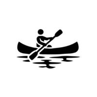 A black and white image of a man in a canoe vector