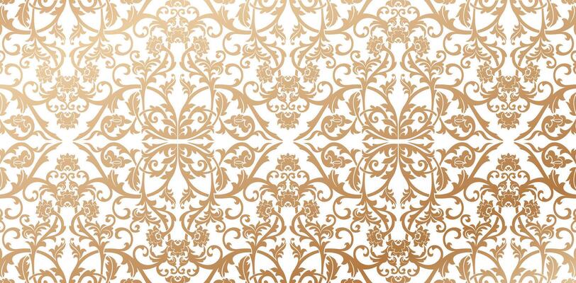Damask ornamental seamless patterns elements golden colors isolated white backgrounds. Elegant luxury texture for wallpapers, backgrounds and page fill, surface textures, books cover, fabrics printing