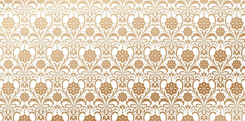 flower damask seamless pattern golden colors isolated white background. Elegant luxury texture for wallpapers, backgrounds and page fill, surface textures, books covers, fabrics printing, wraps papers