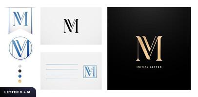 Letter VM logotype icon designs template elements for Business card, branding company identity, advertisement materials golden foil, collages prints, ads campaigns, wedding invitation initials couples vector